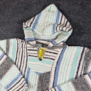 Iguana Jack By Earth Ragz Baja Joe Hoodie Women Small White Striped High Low Hem